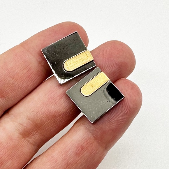 Vintage Anson Gunmetal w/ Gold Stripe Square Cufflinks - Picture 2 of 7